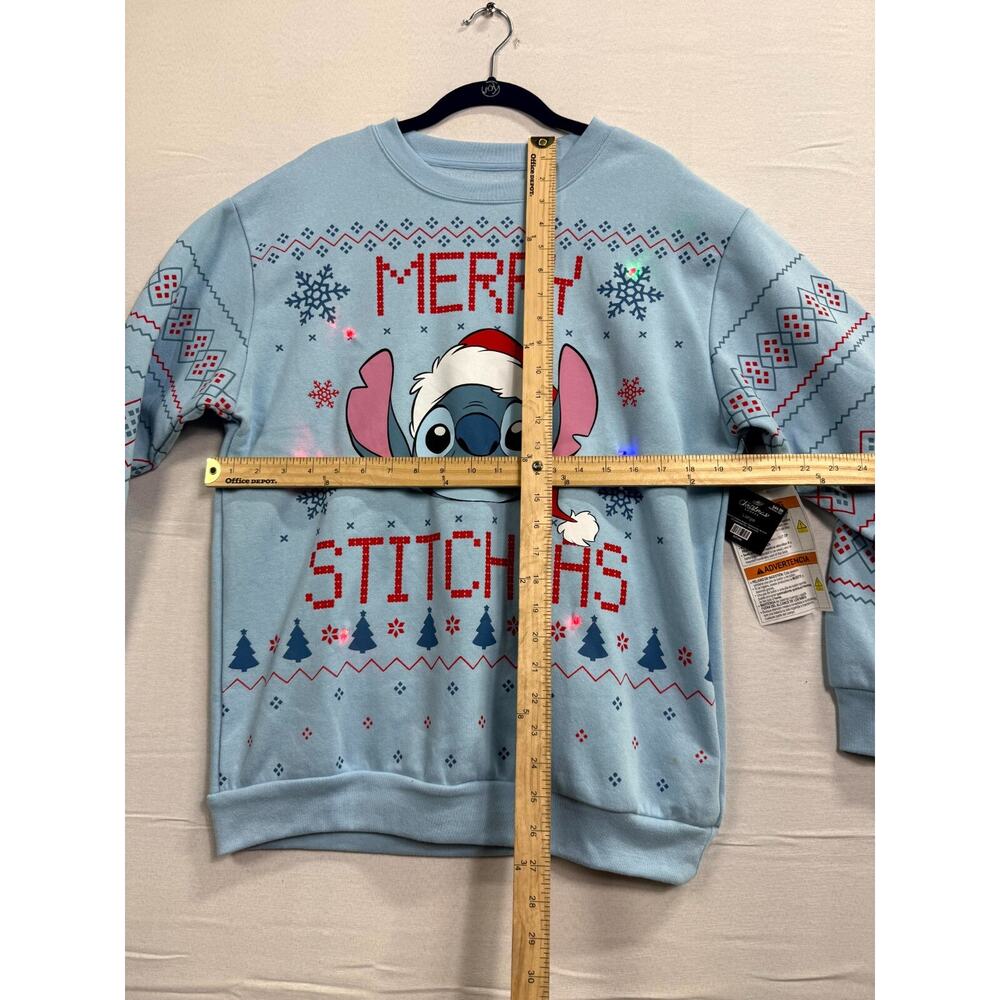 Disney Stitch Merry Stitchmas Christmas Sweatshirt Mens Large Blue Crew Neck - Picture 11 of 11